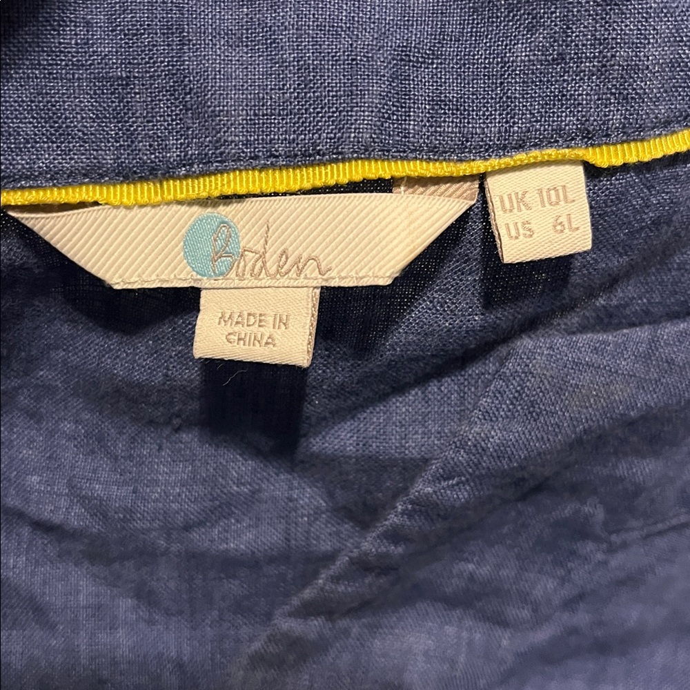 Boden 100% Linen Blue 3/4 Sleeved Dress - Picture 4 of 10